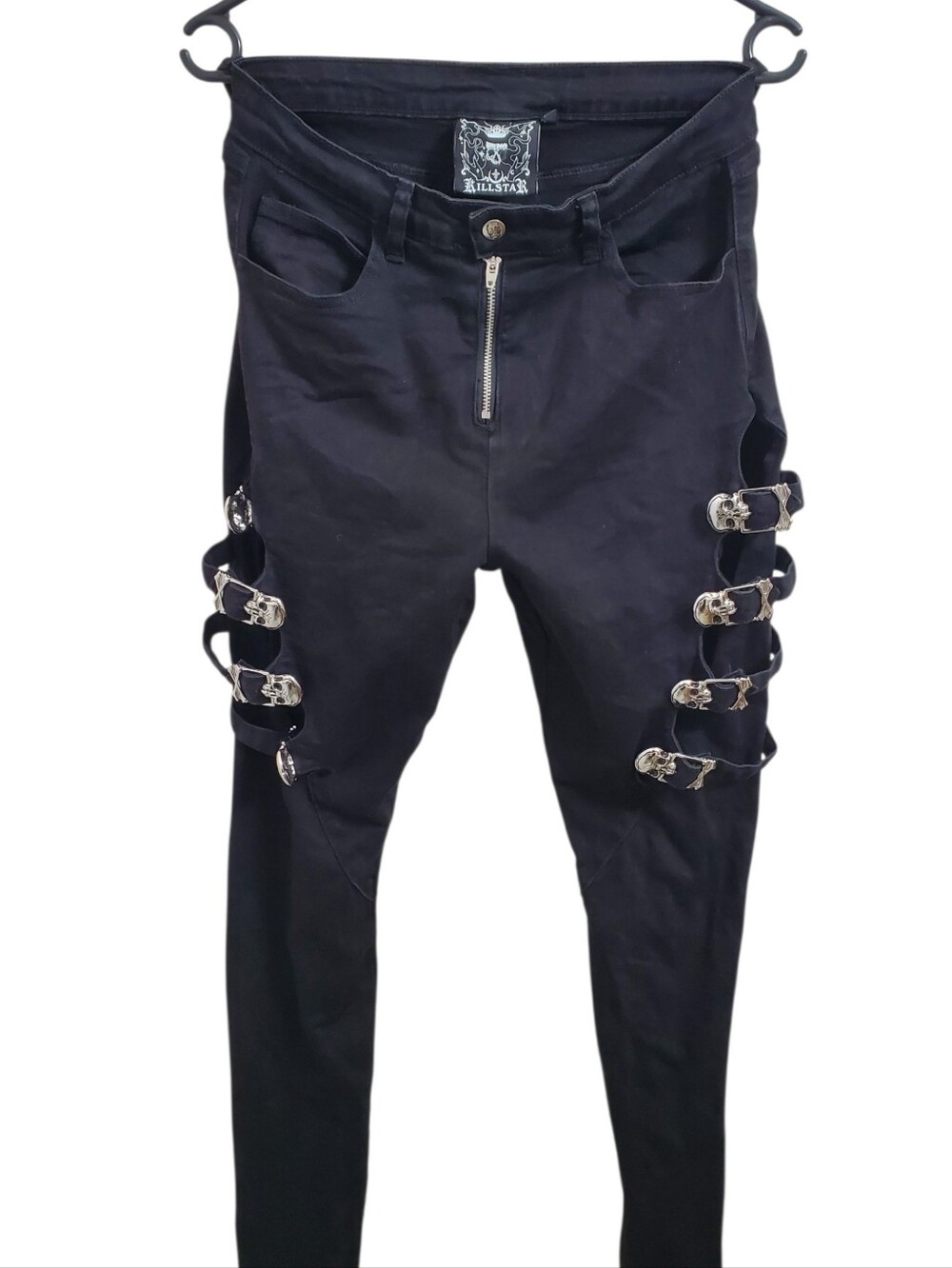 EUC Killstar "Massacre" Skinny Jeans with Silver Skull Buckle Straps (M)
